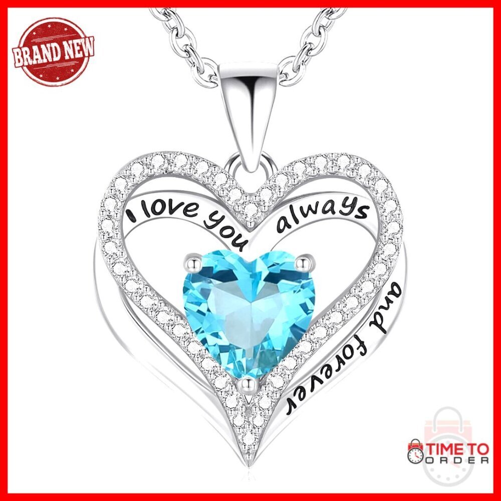 S925 Sterling Silver Heart Pendant Necklace with Birthstone, Gift for Her
